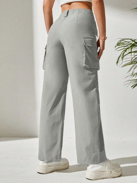 PETITE Women's Solid Color Flap Pocket Long Pants