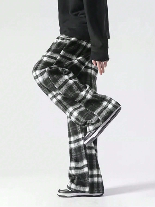 Manfinity Hypemode Loose Fit Men's Plaid Long Trousers