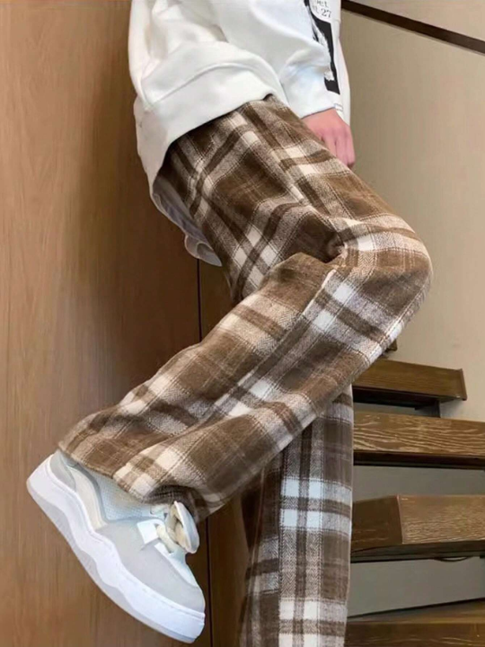 Manfinity Hypemode Men's Loose Plaid Wide-Leg Pants