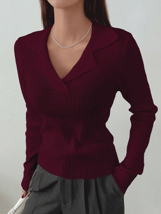 DAZY Women's Solid Color Ribbed Knitted Sweater