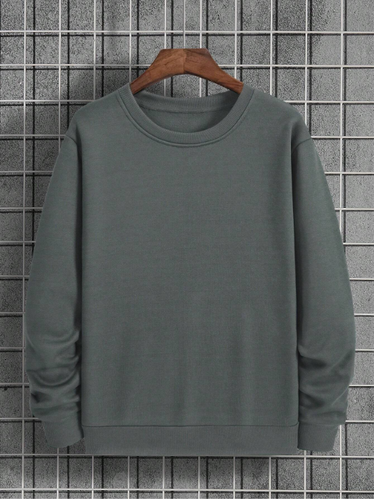 Men's Round Neck Drop Shoulder Long Sleeve Fleece Sweatshirt