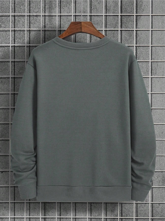 Men's Round Neck Drop Shoulder Long Sleeve Fleece Sweatshirt