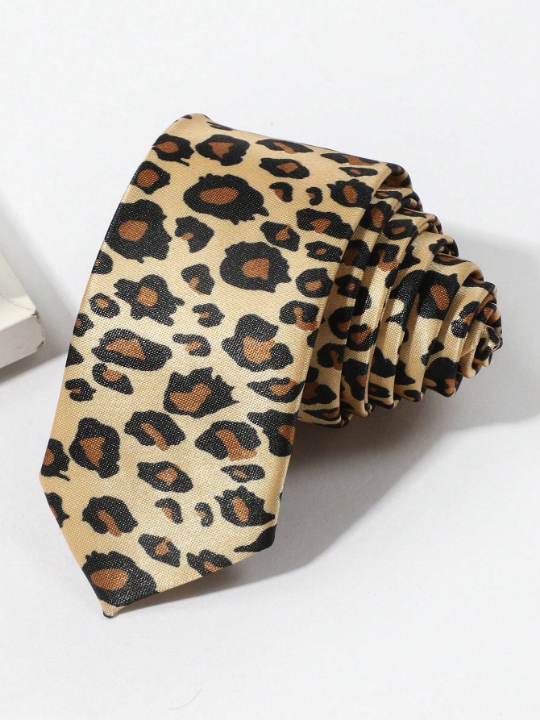 1pc Fashionable Leopard Printed Necktie For Men, Suitable For Party And Festival