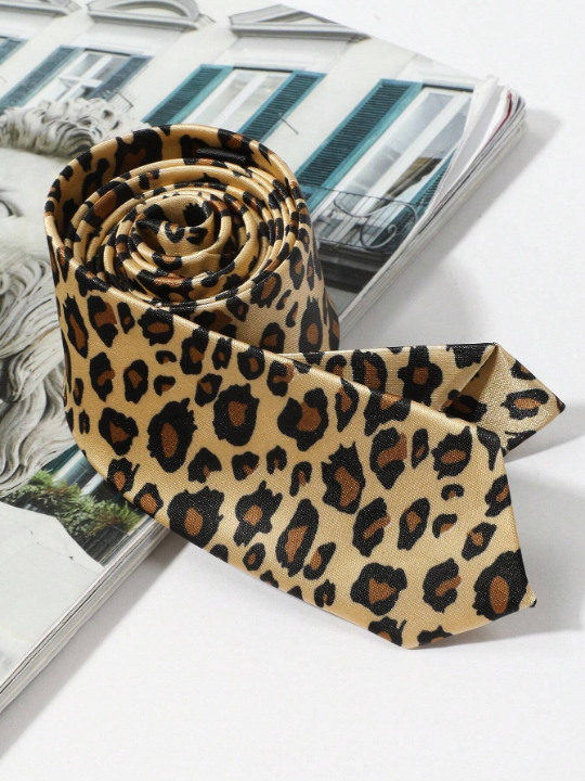 1pc Fashionable Leopard Printed Necktie For Men, Suitable For Party And Festival