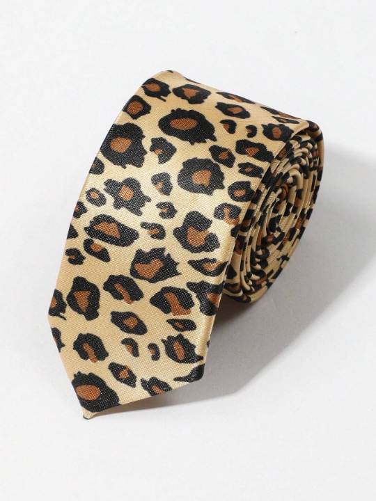 1pc Fashionable Leopard Printed Necktie For Men, Suitable For Party And Festival