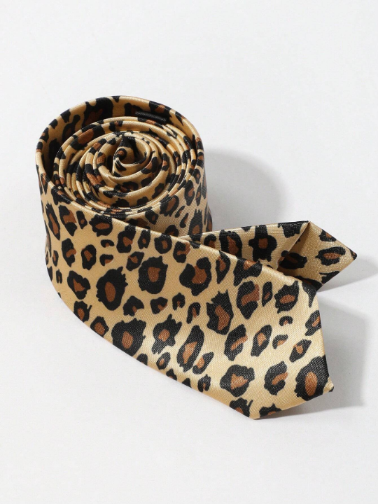 1pc Fashionable Leopard Printed Necktie For Men, Suitable For Party And Festival