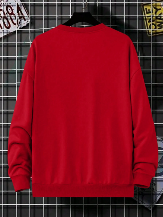 Men's Casual Fleece Sweatshirt With Letter Print And Round Neckline