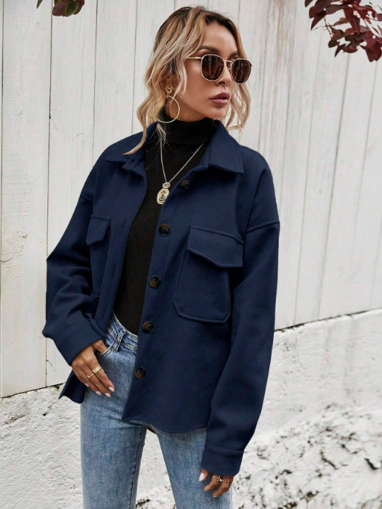 Frenchy Flap Pocket Drop Shoulder Overcoat