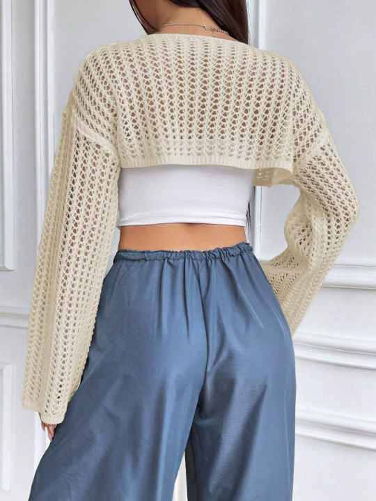 Women's Solid Color Hollow Cropped Sweater