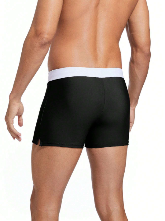 Men's Square Leg Swimsuit With Contrast Color Drawstring Waist