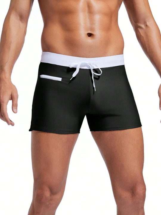 Men's Square Leg Swimsuit With Contrast Color Drawstring Waist