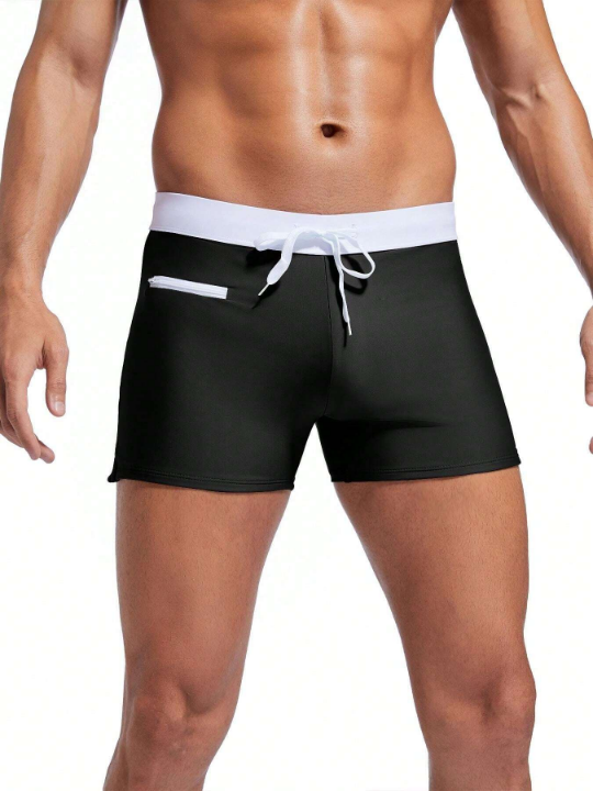 Men's Square Leg Swimsuit With Contrast Color Drawstring Waist