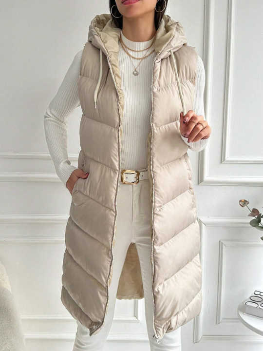 Zip Up Hooded Puffer Vest Coat