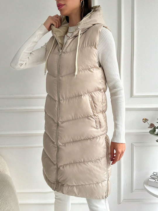 Zip Up Hooded Puffer Vest Coat