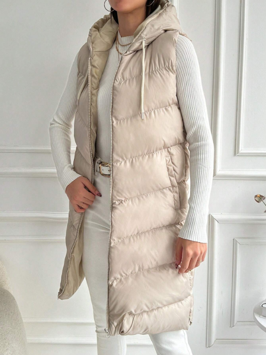 Zip Up Hooded Puffer Vest Coat