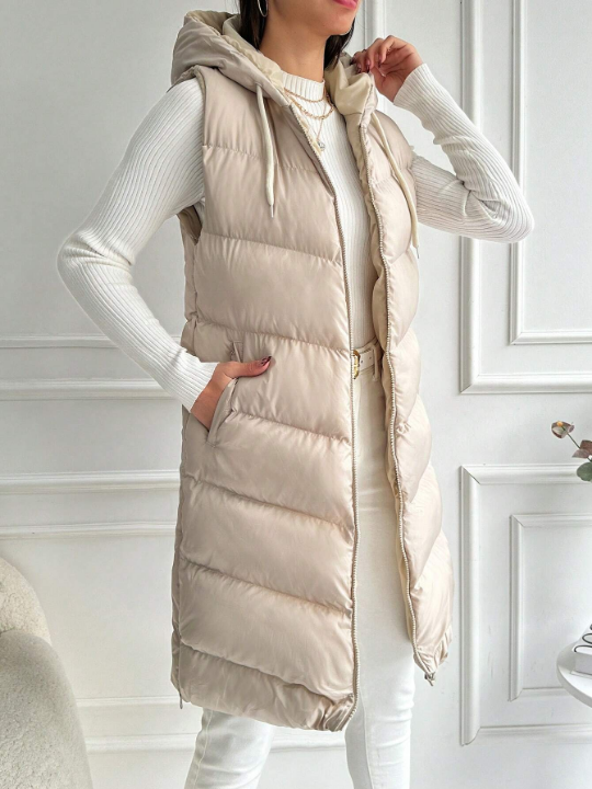 Zip Up Hooded Puffer Vest Coat