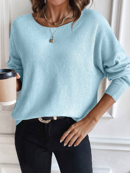 Essnce Casual Solid Color Round Neck Sweater