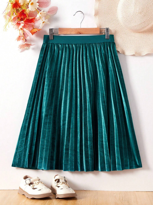 Teen Girls' Velvet Pleated Skirt, Fall/Winter