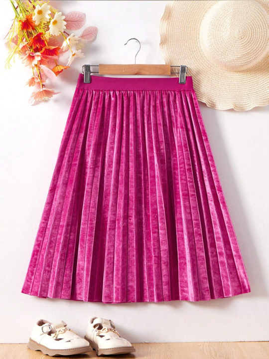 Teen Girls' Velvet Pleated Skirt For Autumn And Winter