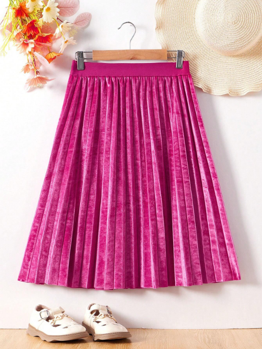 Teen Girls' Velvet Pleated Skirt For Autumn And Winter