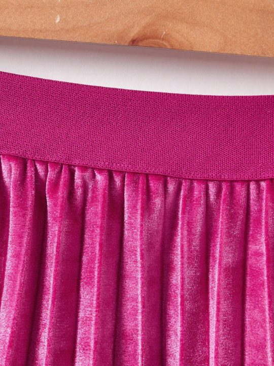 Teen Girls' Velvet Pleated Skirt For Autumn And Winter