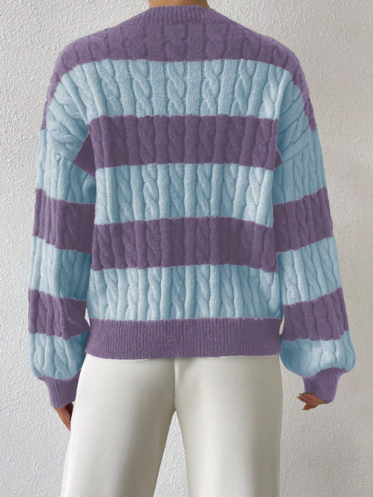 Essnce V-neck Drop Shoulder Striped Sweater