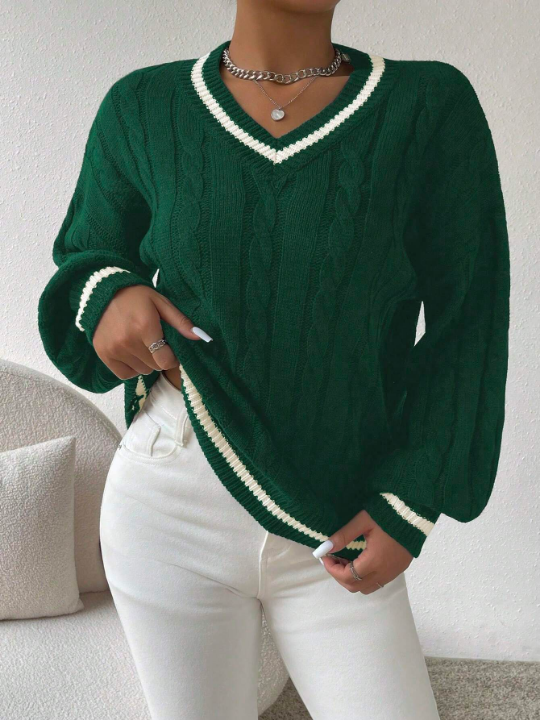 Essnce Color Block Oversized Drop Shoulder Sweater