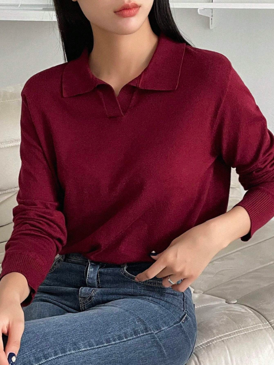 DAZY Solid Color Fitted Casual Sweater Pullover