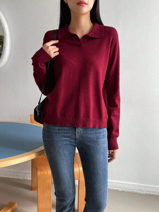 DAZY Solid Color Fitted Casual Sweater Pullover