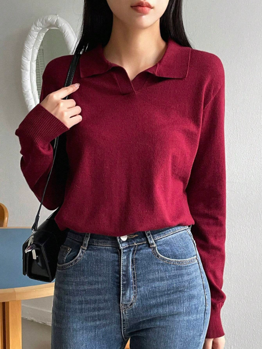 DAZY Solid Color Fitted Casual Sweater Pullover