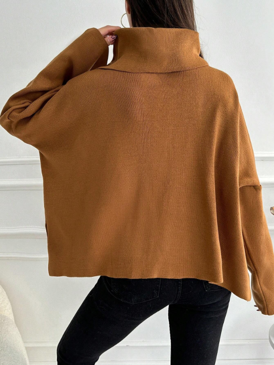 Women's Solid Color High Neck Batwing Sleeve Sweater