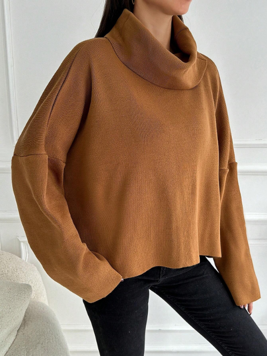 Women's Solid Color High Neck Batwing Sleeve Sweater