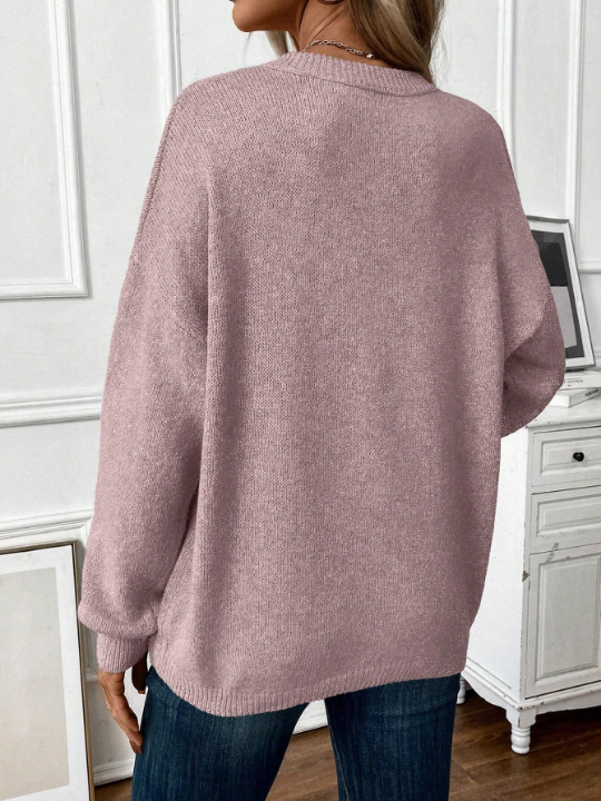 Frenchy Ladies' Solid Color Drop Shoulder Sweater