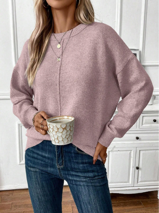 Frenchy Ladies' Solid Color Drop Shoulder Sweater