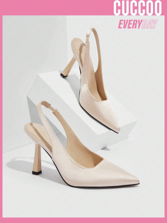 Cuccoo Everyday Collection Woman Shoes Point Toe Stiletto Heeled Slingback Beige Elegant Outdoor Pumps For Spring And Summer