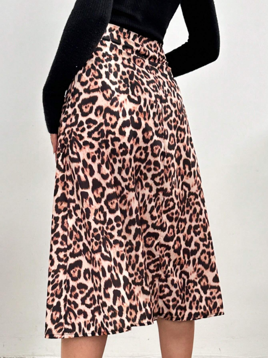 Frenchy Women'S Leopard Print High Slit Skirt