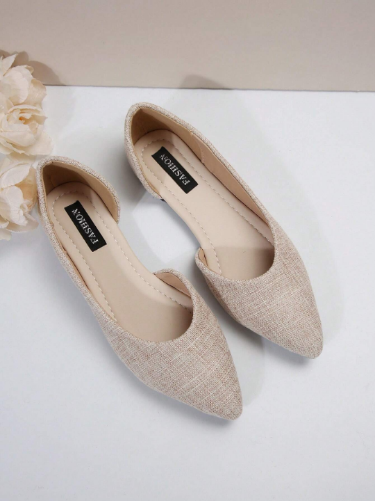 Fashionable Women's Pointed Toe Flat Shoes In Beige Color For Spring And Autumn, Comfortable, Slip Resistant, Hollow Out Design, Suitable For Work, Party, Shopping And Elegant Occasions