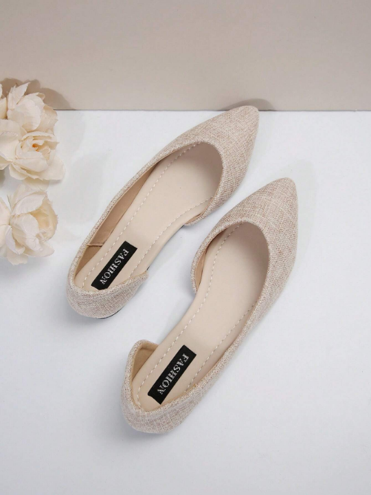 Fashionable Women's Pointed Toe Flat Shoes In Beige Color For Spring And Autumn, Comfortable, Slip Resistant, Hollow Out Design, Suitable For Work, Party, Shopping And Elegant Occasions