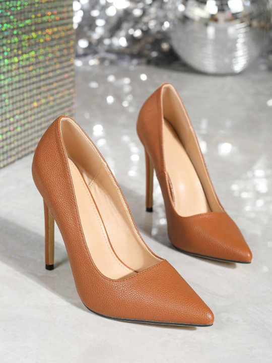 Women's Sexy Fashionable 12cm Stiletto Heel Spring/autumn Shoes With Lychee Pattern, Suitable For Banquets