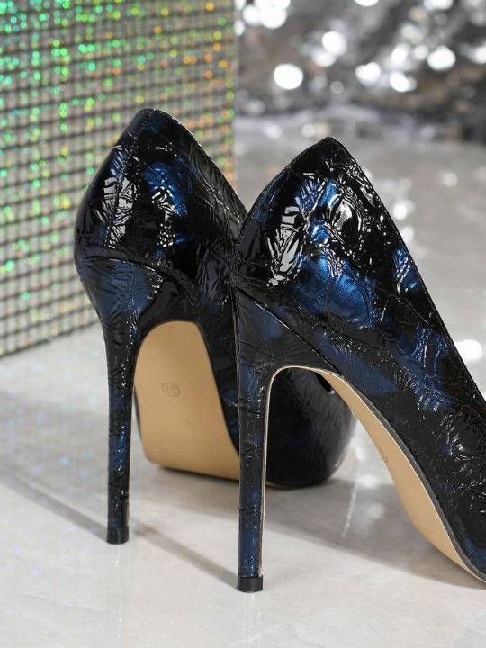 Sexy And Fashionable Deep Blue Shallow Mouth 12cm High Heels For Women's Banquet In Spring And Autumn