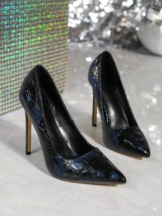 Sexy And Fashionable Deep Blue Shallow Mouth 12cm High Heels For Women's Banquet In Spring And Autumn