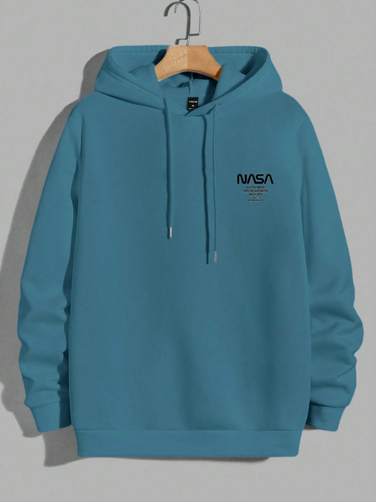 Cottnline Men's Letter Print Drawstring Hoodie