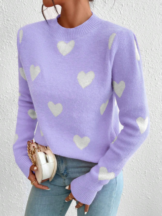 Essnce Fitted Sweater With Heart Pattern Pullover