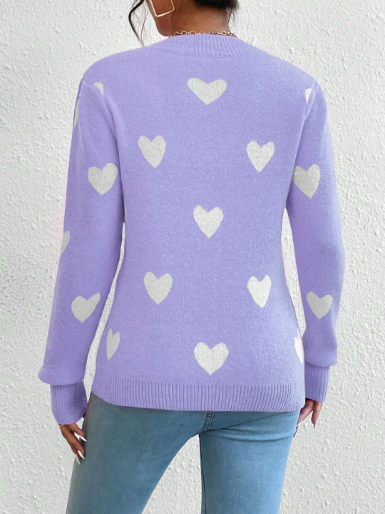 Essnce Fitted Sweater With Heart Pattern Pullover