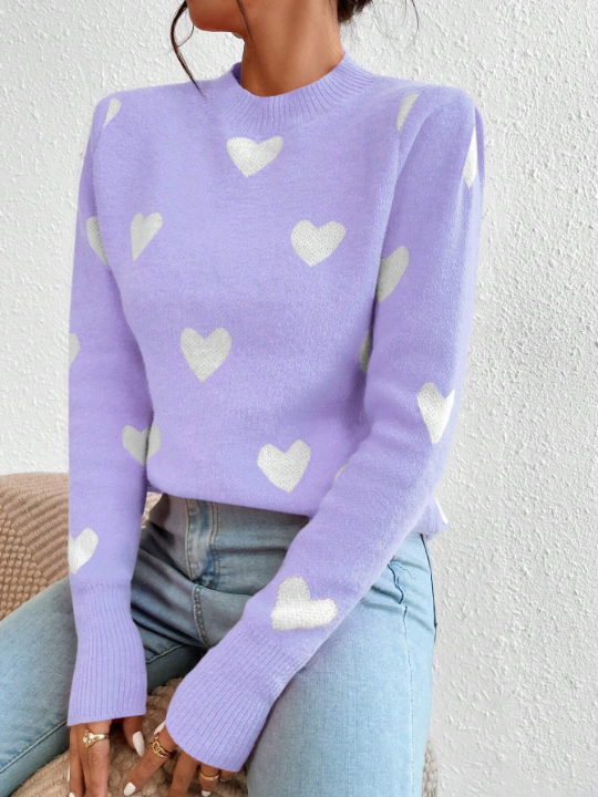 Essnce Fitted Sweater With Heart Pattern Pullover