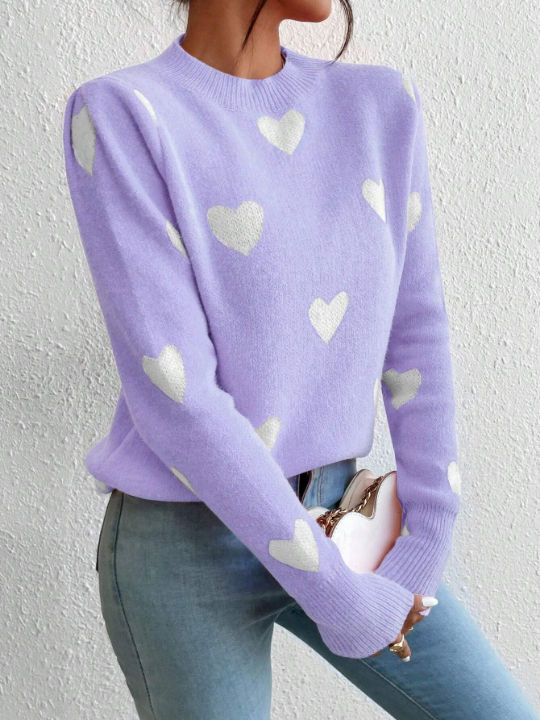 Essnce Fitted Sweater With Heart Pattern Pullover