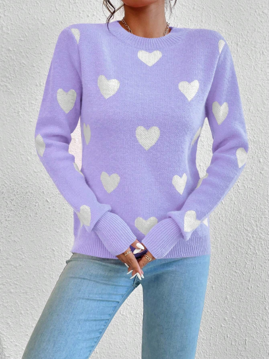 Essnce Fitted Sweater With Heart Pattern Pullover