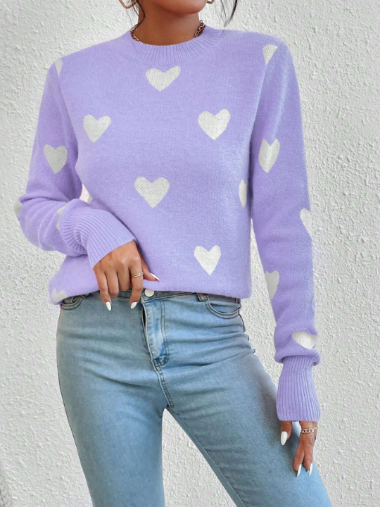 Essnce Fitted Sweater With Heart Pattern Pullover