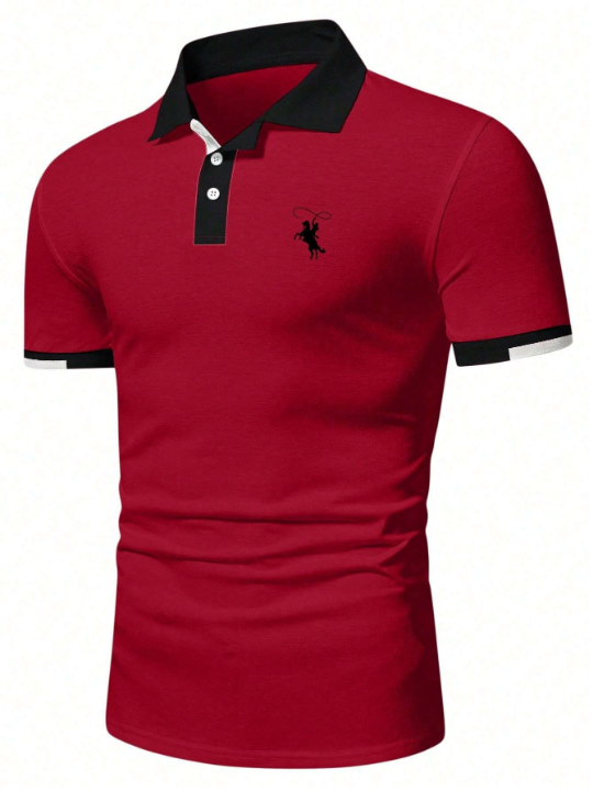 Manfinity Mode Men's Personality Pattern Design Polo Shirt With Contrast Collar