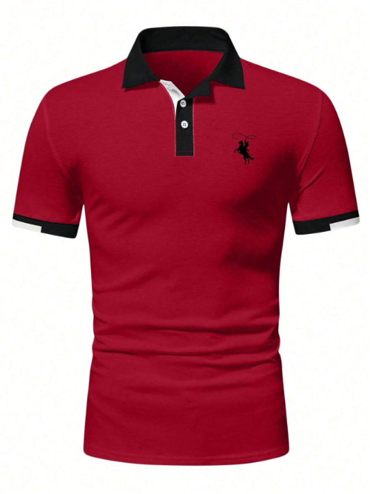 Manfinity Mode Men's Personality Pattern Design Polo Shirt With Contrast Collar